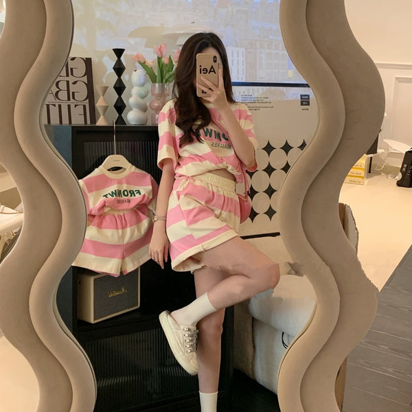 Pink Stripped Matching Outfit Set